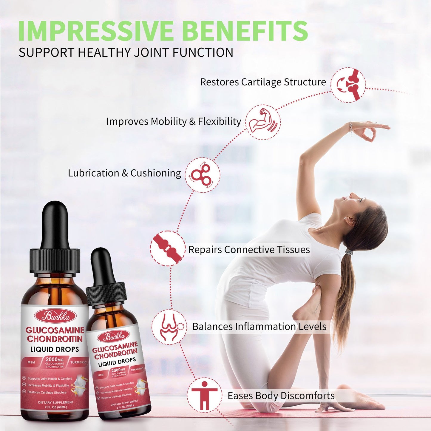 Glucosamine Chondroitin MSM Liquid Drops-w/ Turmeric Boswellia Quercetin Bromelain-Vegan, Antioxidant Support for Back,Knee,Hands-Joint Support Supplement Supports Healthy Joints, Mobility & Cartilage