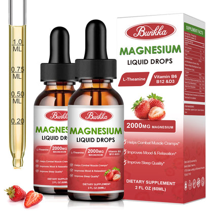 2 Packs Magnesium Glycinate Liquid Drops-Strawberry Flavor