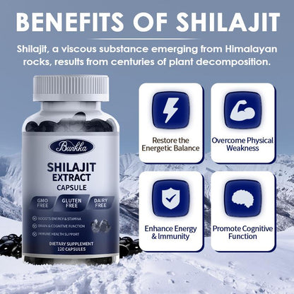 BUNKKA Shilajit Pure Himalayan Capsules with Fulvic Acid For Energy Boost Immune Health Support Performance for Men And Women