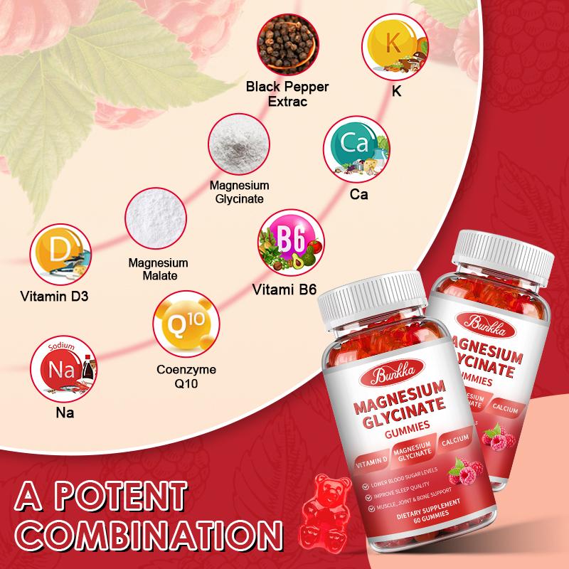 Bunkka Magnesium Glycinate Gummies Magnesium Nutrition Diet Supplement Memory Weak Bone Joint Health Sleep Quality Muscle Cramps