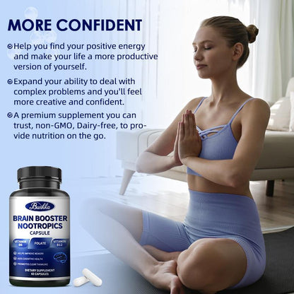 Bunkka Brain Booster Nootropics Capsules with Vitamin B6 Phosphatidylserine Brain Memory Cognitive Health Strengthen Focus