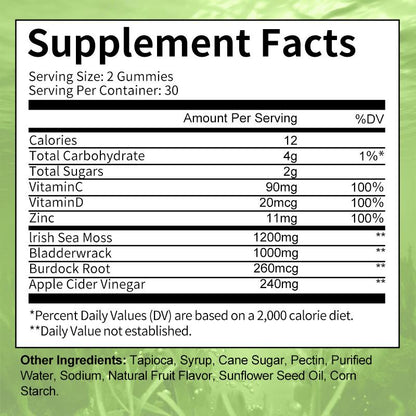 Bunkka Sea Moss 1200mg with Vitamin C & D3 Organic Irish Sea Moss  Skin and Hair Care Antioxidant Support Immunity Overall Health