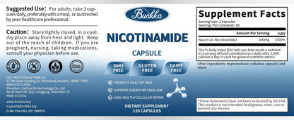 BUNKKA Nicotinamide 500mg Vitamin B3 Supplement for Skin Brightening Anti-Aging Energy Focus Support Fine Line Smoothing