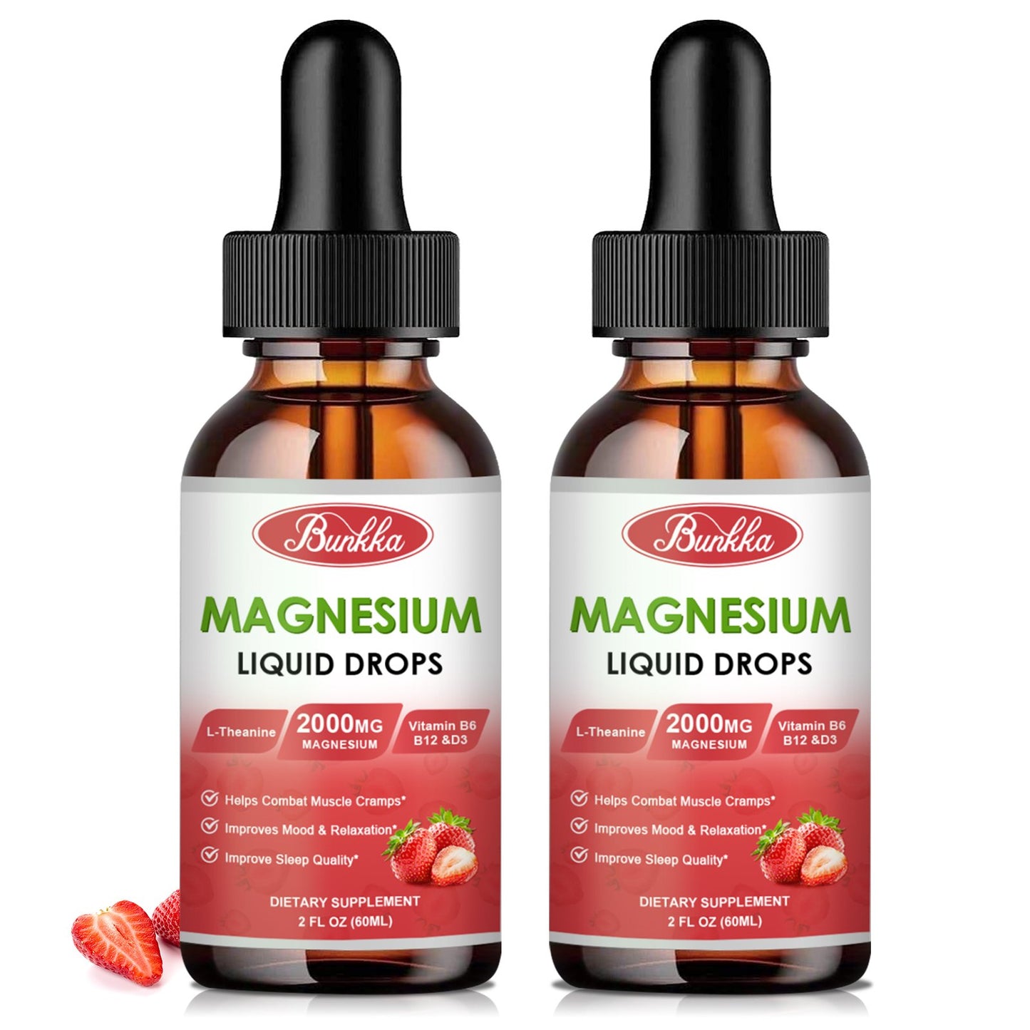 2 Packs Magnesium Glycinate Liquid Drops-Strawberry Flavor