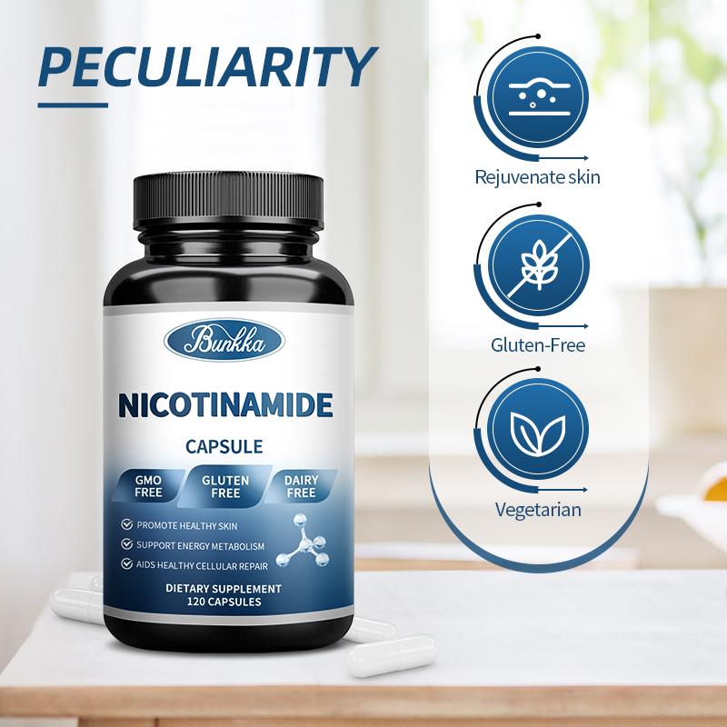 BUNKKA Nicotinamide 500mg Vitamin B3 Supplement for Skin Brightening Anti-Aging Energy Focus Support Fine Line Smoothing