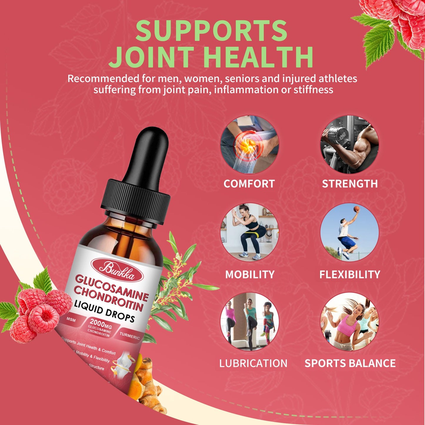 Glucosamine Chondroitin MSM Liquid Drops-w/ Turmeric Boswellia Quercetin Bromelain-Vegan, Antioxidant Support for Back,Knee,Hands-Joint Support Supplement Supports Healthy Joints, Mobility & Cartilage