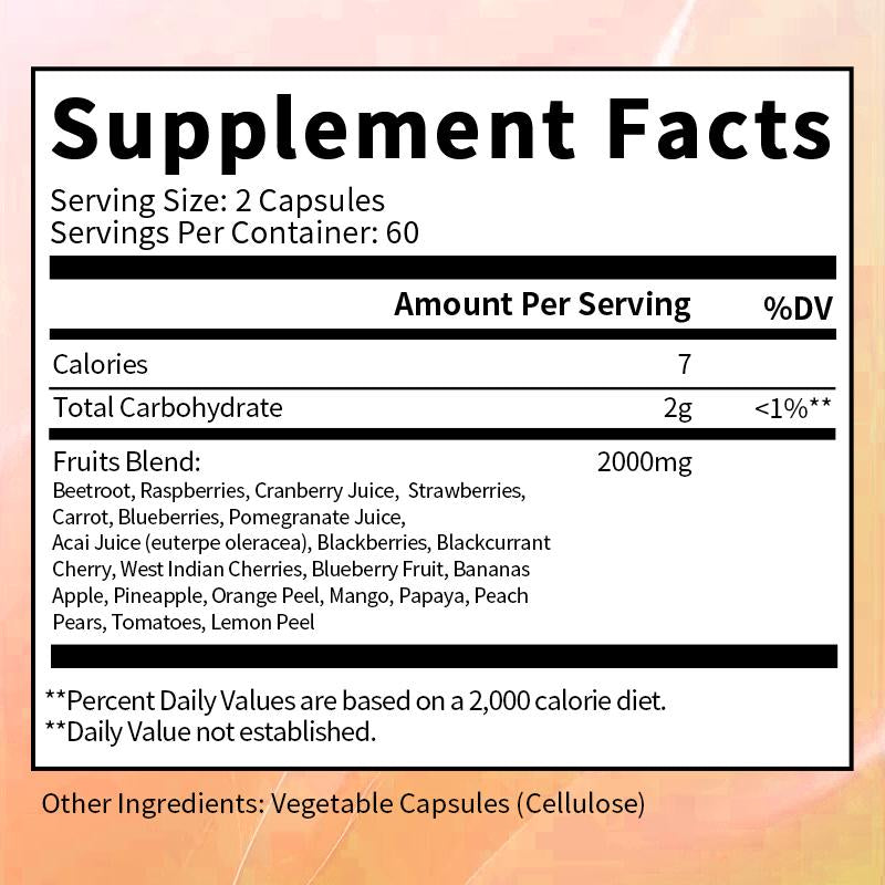 Organic Fruits Supplement with 23 Fruits Rich in Antioxidants Potent Fruits Capsules for Energy Boost