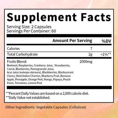 Organic Fruits Supplement with 23 Fruits Rich in Antioxidants Potent Fruits Capsules for Energy Boost