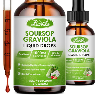 2 Packs Soursop Graviola Leaf Extract Liquid Drops with Sea Moss-Strawberry Flavor