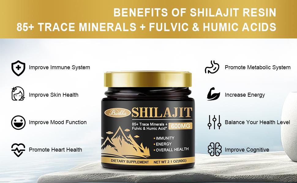 Pure Himalayan Shilajit Organic Resin - 600mg High Purity Supplement with 85+ Trace Minerals & Fulvic Acid for Energy & Immune Support