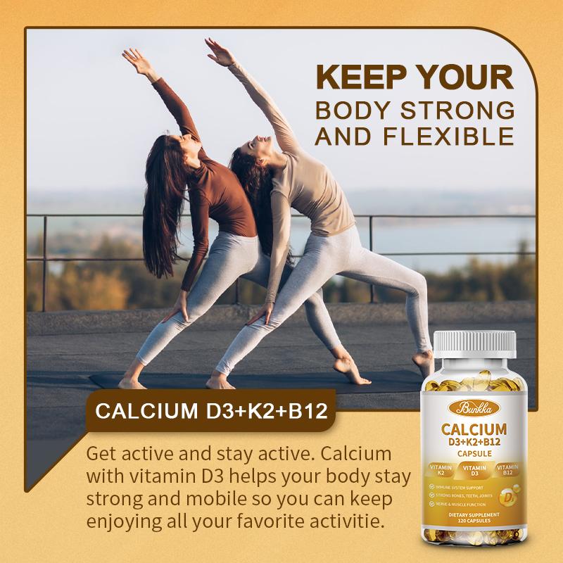 BUNKKA 4-in-1 Calcium Supplements for Women & Men - Calcium 600mg with Vitamin D3 K2 B12 for Strong Bones,Teeth & Joints, Promotes Nerve & Heart Health