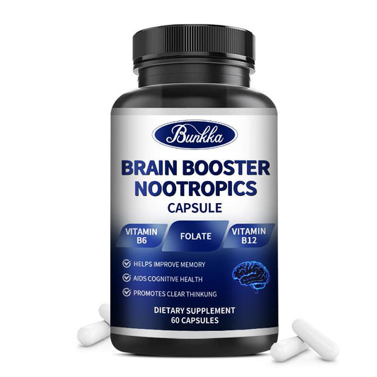 Bunkka Brain Booster Nootropics Capsules with Vitamin B6 Phosphatidylserine Brain Memory Cognitive Health Strengthen Focus
