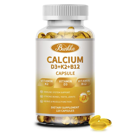 BUNKKA 4-in-1 Calcium Supplements for Women & Men - Calcium 600mg with Vitamin D3 K2 B12 for Strong Bones,Teeth & Joints, Promotes Nerve & Heart Health