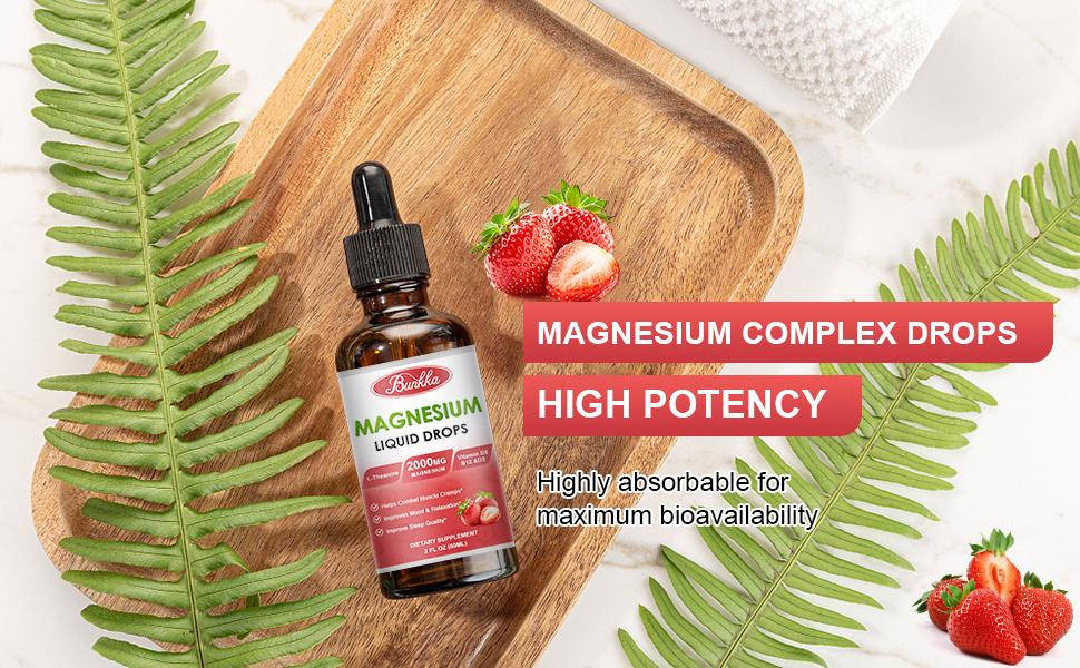 2 Packs Magnesium Glycinate Liquid Drops-Strawberry Flavor