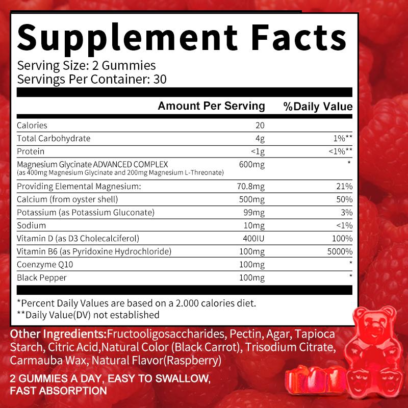 Bunkka Magnesium Glycinate Gummies Magnesium Nutrition Diet Supplement Memory Weak Bone Joint Health Sleep Quality Muscle Cramps