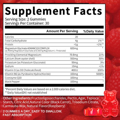 Bunkka Magnesium Glycinate Gummies Magnesium Nutrition Diet Supplement Memory Weak Bone Joint Health Sleep Quality Muscle Cramps