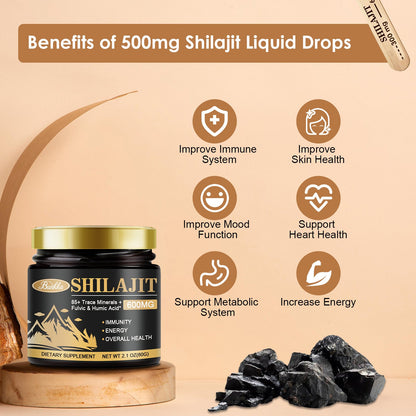 Pure Himalayan Shilajit Organic Resin - 600mg High Purity Supplement with 85+ Trace Minerals & Fulvic Acid for Energy & Immune Support