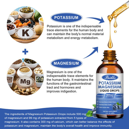 Potassium Magnesium Liquid Drops Supplement  Vitamin D3, Zinc, Sugar Free & Vegan for Leg Cramps