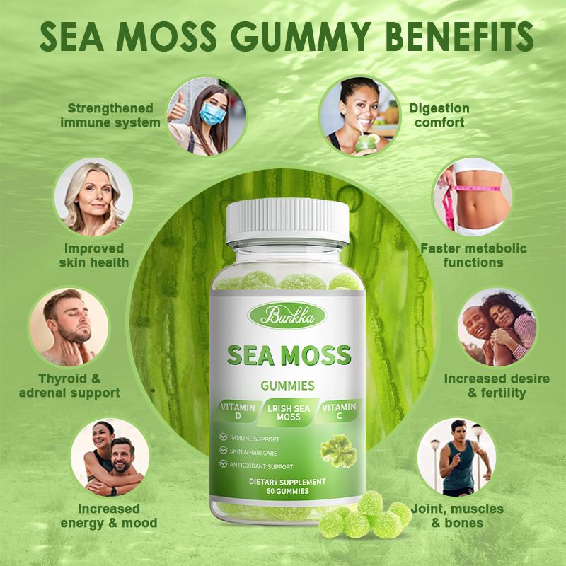 Bunkka Sea Moss 1200mg with Vitamin C & D3 Organic Irish Sea Moss  Skin and Hair Care Antioxidant Support Immunity Overall Health