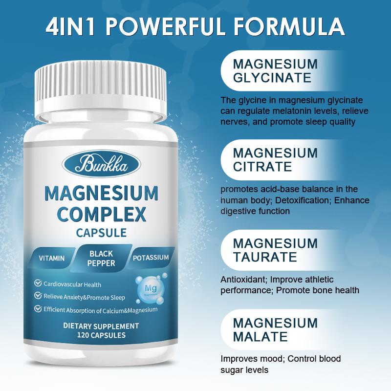 BUNKKA Magnesium Blend Capsules 4in1 Powerful Formula High Potency Absorption Digestion Sleep Muscle&amp;Bone Health Magnesium Glycinate