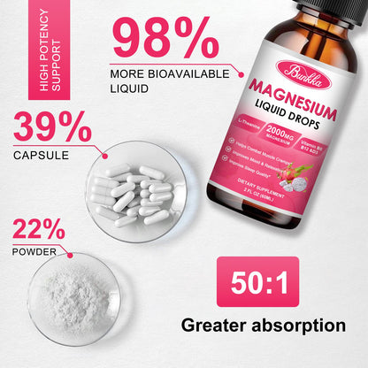 Magnesium Glycinate 500mg Supplement, Magnesium Glycinate Liquid Drops with Magnesium Malate, Taurate, Citrate & Calcium Zinc, Magnesium Complex Supplement -Dragon Fruit Flavor