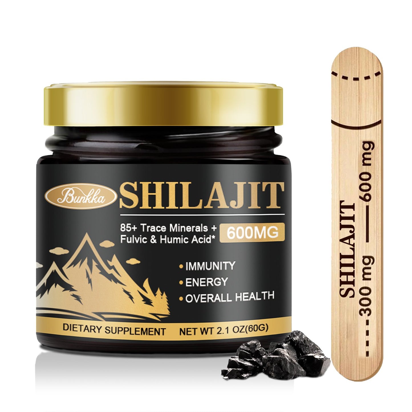 Pure Himalayan Shilajit Organic Resin - 600mg High Purity Supplement with 85+ Trace Minerals & Fulvic Acid for Energy & Immune Support