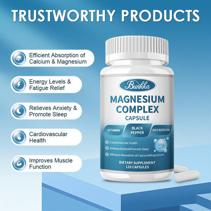 BUNKKA Magnesium Blend Capsules 4in1 Powerful Formula High Potency Absorption Digestion Sleep Muscle&amp;Bone Health Magnesium Glycinate