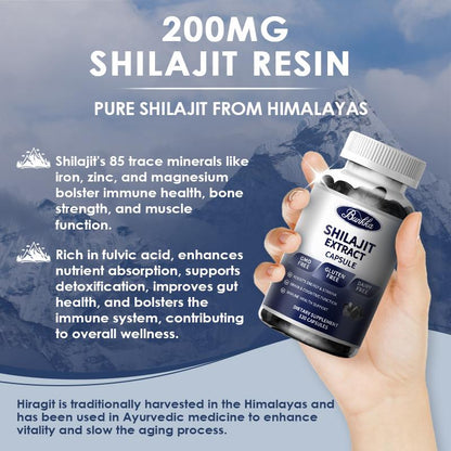 BUNKKA Shilajit Pure Himalayan Capsules with Fulvic Acid For Energy Boost Immune Health Support Performance for Men And Women