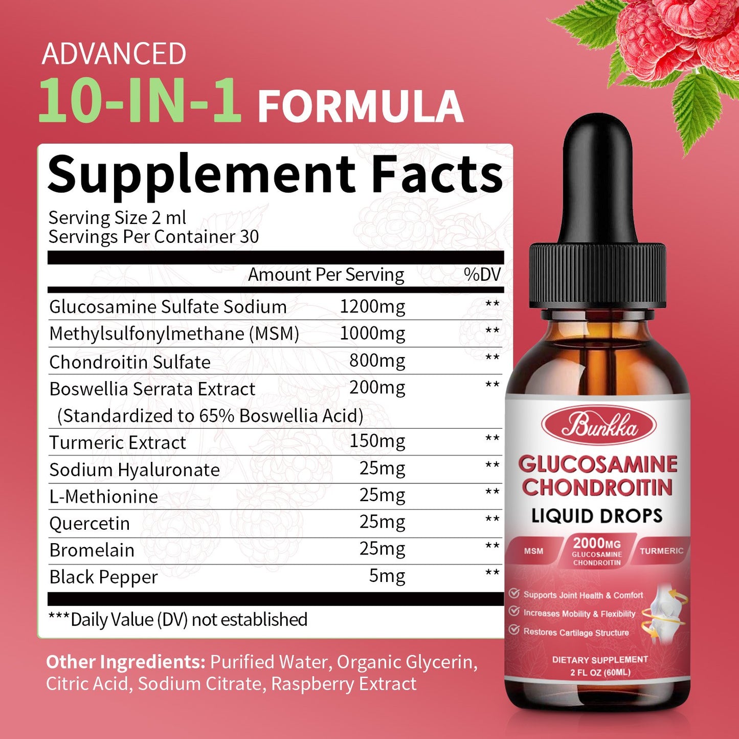 Glucosamine Chondroitin MSM Liquid Drops-w/ Turmeric Boswellia Quercetin Bromelain-Vegan, Antioxidant Support for Back,Knee,Hands-Joint Support Supplement Supports Healthy Joints, Mobility & Cartilage