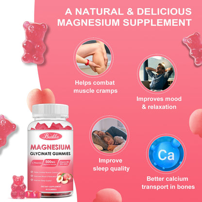 Bunkka  Peach Magnesium Gummies Supplement with Potassium, VitaminD, B6 for Calm, Sleep&Stress Relief-Sugar Free