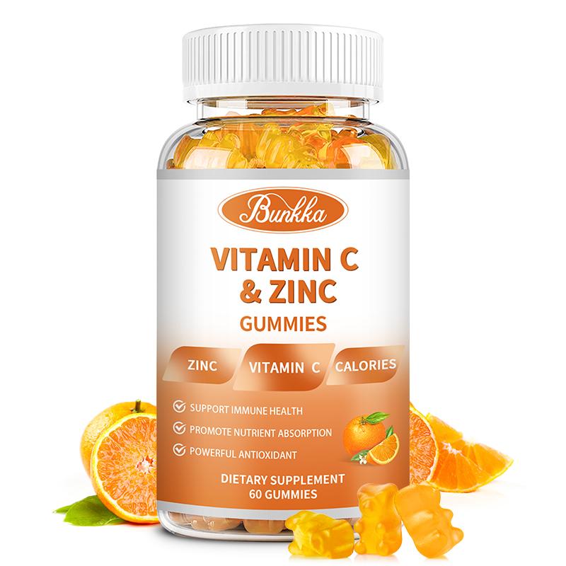 BUNKKA Vitamin C 1000Mg With Zinc Gummies For Cellular Energy Production and Collagen Synthesis Immune Health Promote Metabolism Antioxidant