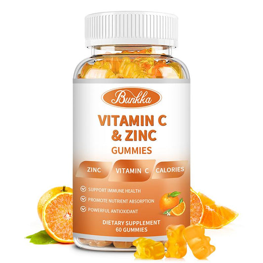 BUNKKA Vitamin C 1000Mg With Zinc Gummies For Cellular Energy Production and Collagen Synthesis Immune Health Promote Metabolism Antioxidant