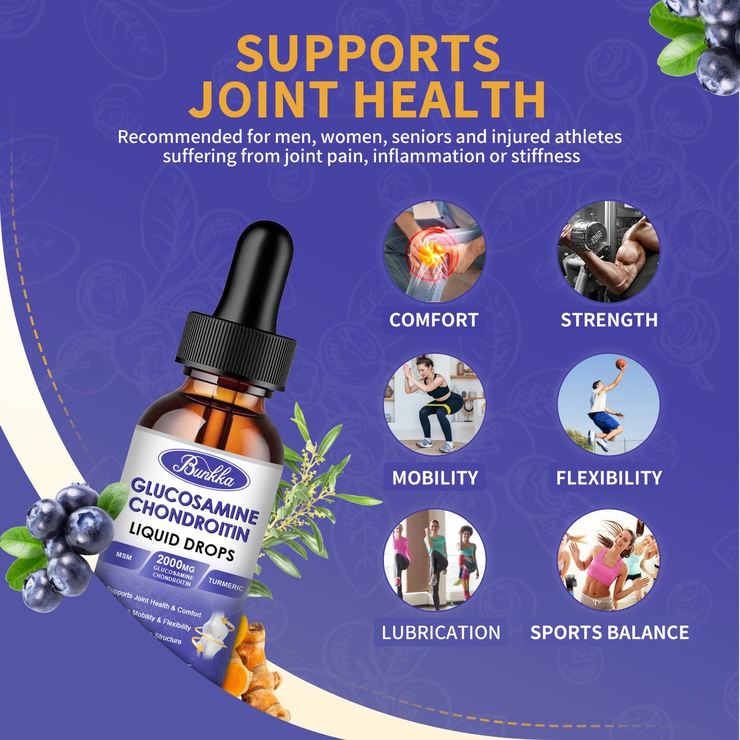 Bunkka Glucosamine Chondroitin MSM Liquid Drops Support Supplement Supports Healthy Joints