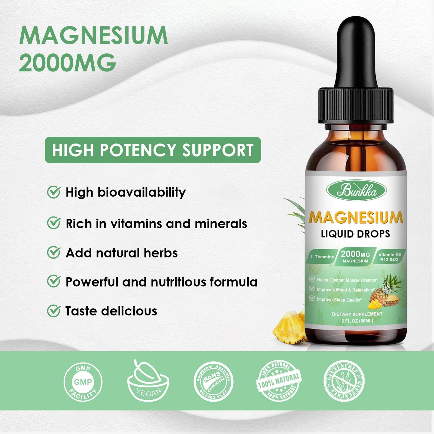 Magnesium Glycinate Supplement, Magnesium Liquid Drops with 500mg Magnesium Glycinate, Magnesium Citrate, VitaminD,B - 30 Day Supply