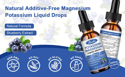 Potassium Magnesium Liquid Drops Supplement  Vitamin D3, Zinc, Sugar Free & Vegan for Leg Cramps