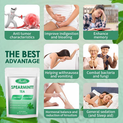 Bunkka Spearmint Tea Naturally Caffeine Free Aromatic Light and Minty Support to Improve in Digestion and Bloating Hormonal balance Tea Bag
