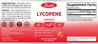 BUNKKA Lycopene 10mg Capsules for Prostate and Heart Health Support Antioxidant Skin Health
