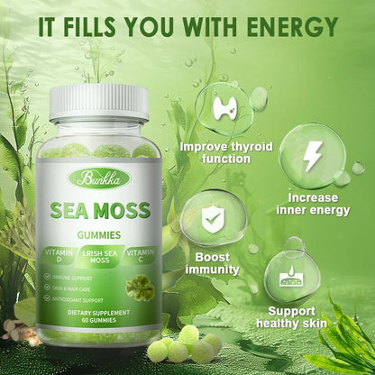 Bunkka Sea Moss 1200mg with Vitamin C & D3 Organic Irish Sea Moss  Skin and Hair Care Antioxidant Support Immunity Overall Health