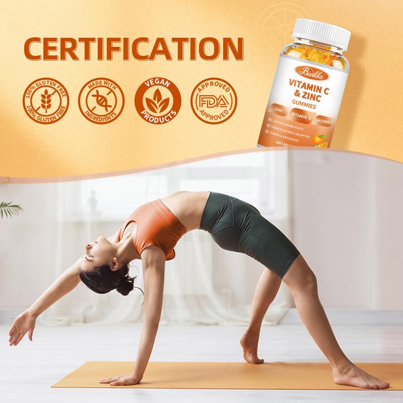 BUNKKA Vitamin C 1000Mg With Zinc Gummies For Cellular Energy Production and Collagen Synthesis Immune Health Promote Metabolism Antioxidant