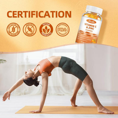 BUNKKA Vitamin C 1000Mg With Zinc Gummies For Cellular Energy Production and Collagen Synthesis Immune Health Promote Metabolism Antioxidant