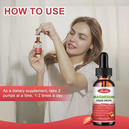 2 Packs Magnesium Glycinate Liquid Drops-Strawberry Flavor