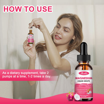 Magnesium Glycinate 500mg Supplement, Magnesium Glycinate Liquid Drops with Magnesium Malate, Taurate, Citrate & Calcium Zinc, Magnesium Complex Supplement -Dragon Fruit Flavor