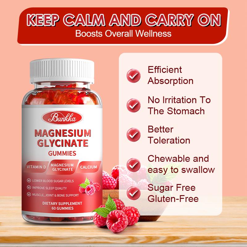 Bunkka Magnesium Glycinate Gummies Magnesium Nutrition Diet Supplement Memory Weak Bone Joint Health Sleep Quality Muscle Cramps