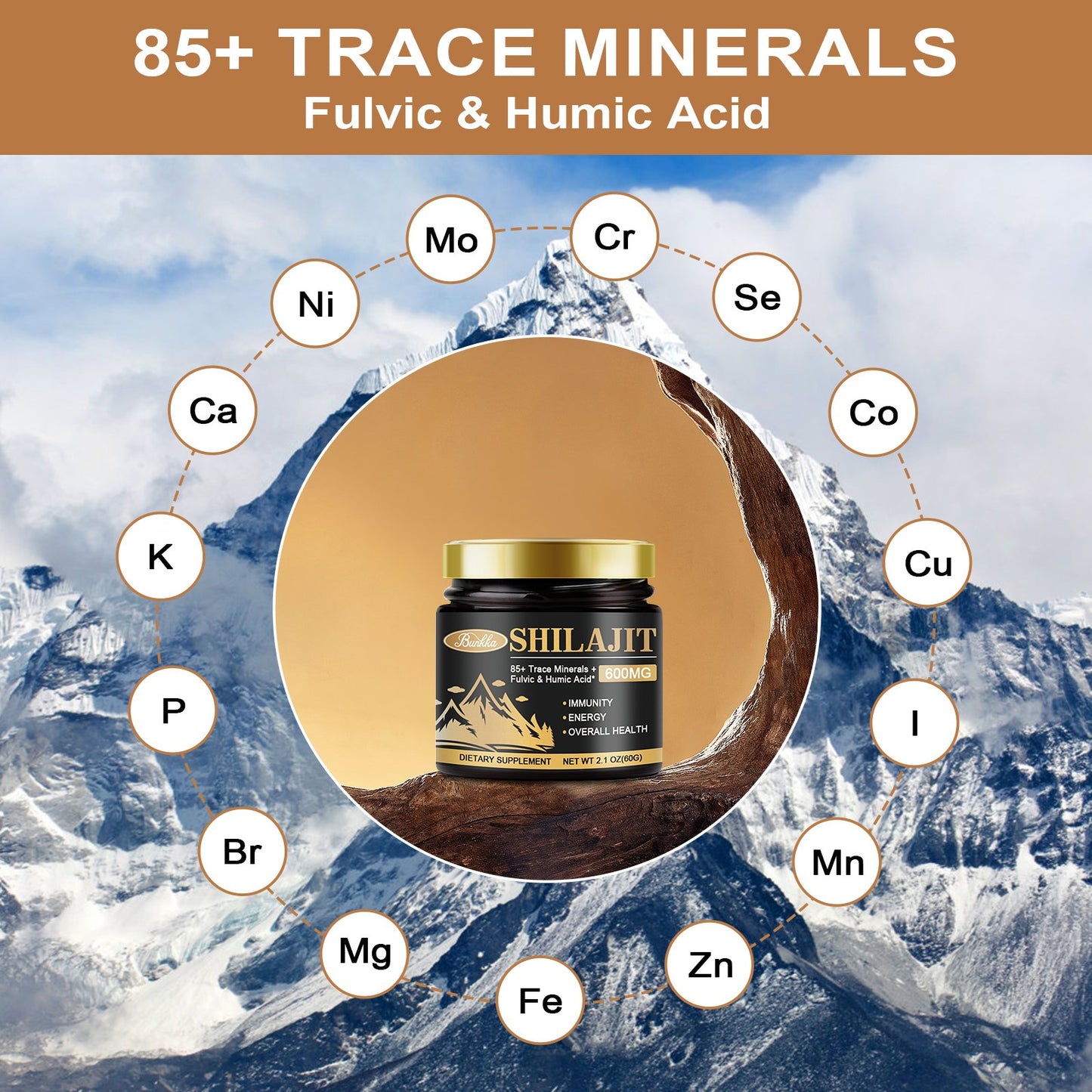 Pure Himalayan Shilajit Organic Resin - 600mg High Purity Supplement with 85+ Trace Minerals & Fulvic Acid for Energy & Immune Support
