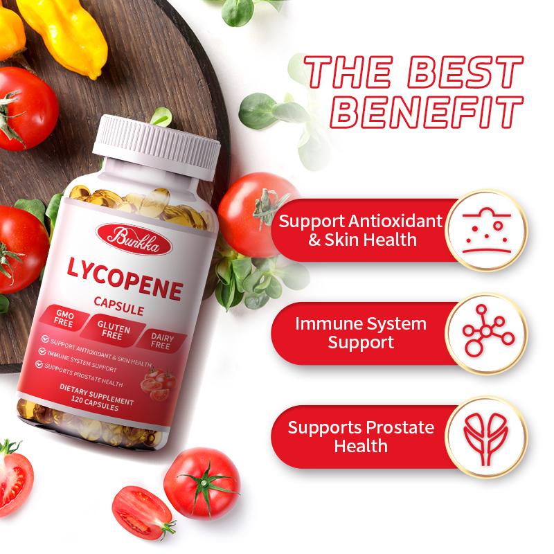 BUNKKA Lycopene 10mg Capsules for Prostate and Heart Health Support Antioxidant Skin Health