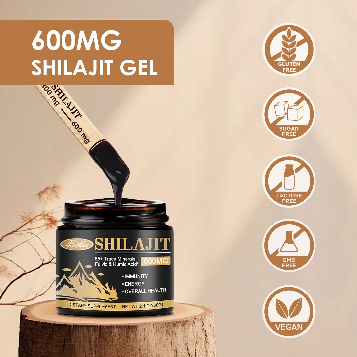 Pure Himalayan Shilajit Organic Resin - 600mg High Purity Supplement with 85+ Trace Minerals & Fulvic Acid for Energy & Immune Support
