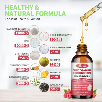 Glucosamine Chondroitin MSM Liquid Drops-w/ Turmeric Boswellia Quercetin Bromelain-Vegan, Antioxidant Support for Back,Knee,Hands-Joint Support Supplement Supports Healthy Joints, Mobility & Cartilage