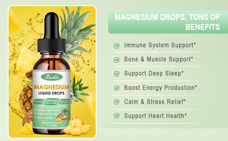 Magnesium Glycinate Supplement, Magnesium Liquid Drops with 500mg Magnesium Glycinate, Magnesium Citrate, VitaminD,B - 30 Day Supply