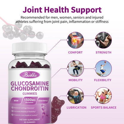 Bunkka 2 Pack Glucosamine Chondroitin Gummies Extra Strength w/MSM,Elderberry,Hyaluronic Acid-Chewable Joint Support Supplement for Women,Men,Adults-Antioxidant Support for Joint Comfort & Mobility