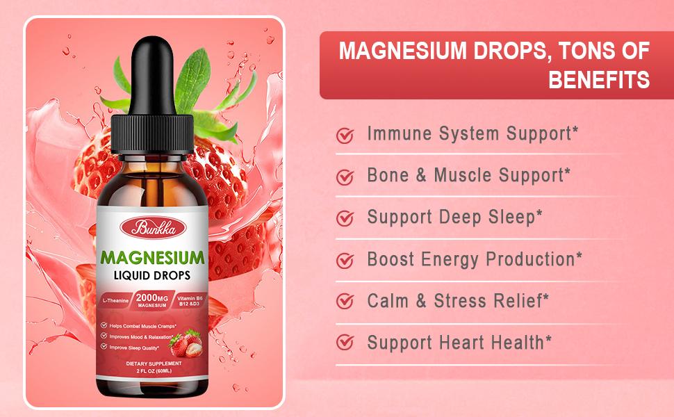2 Packs Magnesium Glycinate Liquid Drops-Strawberry Flavor